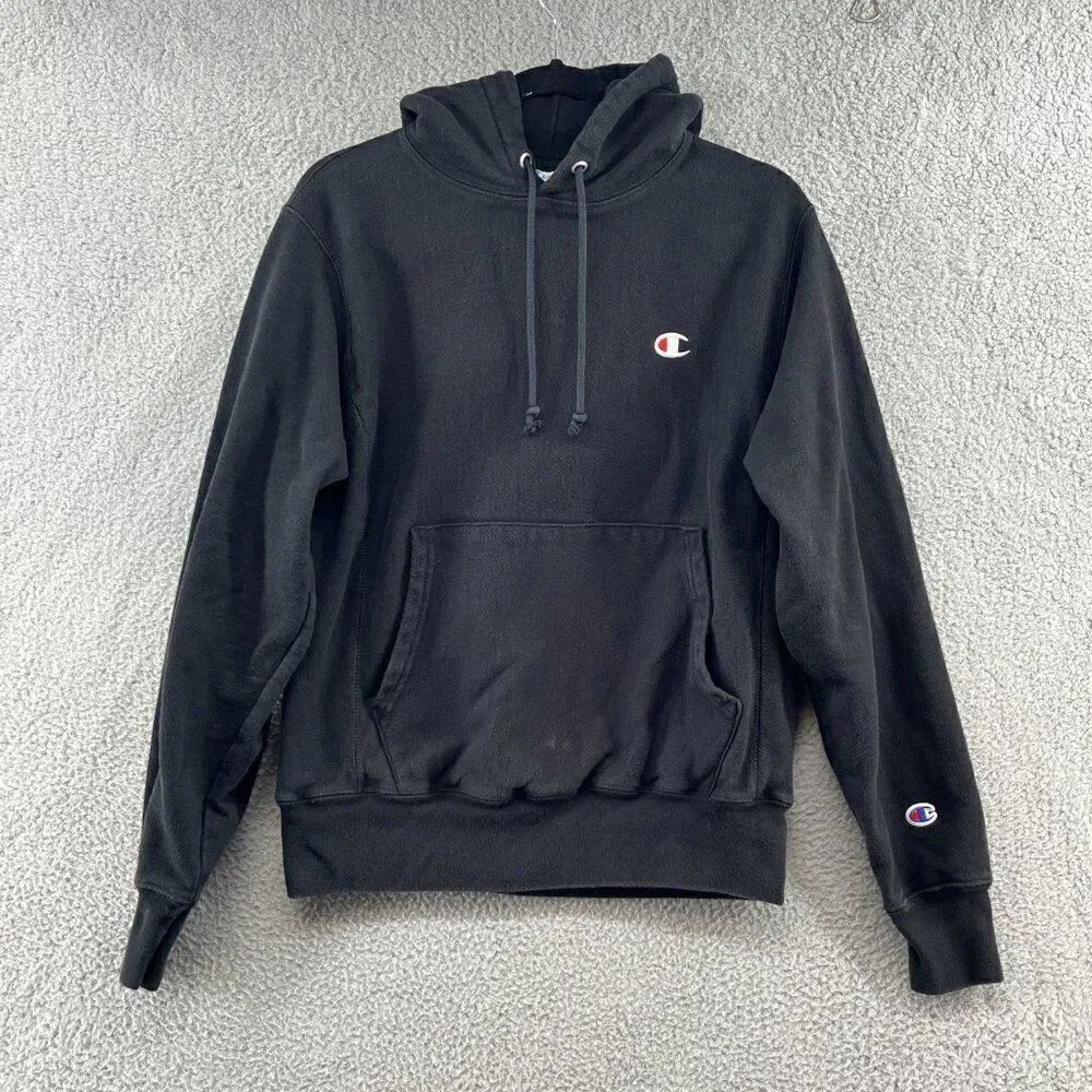 Champion Reverse Weave Hoodie Sweatshirt Men's Size S Black Fleece Lined